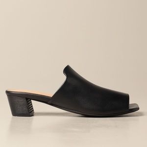 Marsèll Spatolina Square Toe Leather Mules Slides Sandals in Black Size 39.5